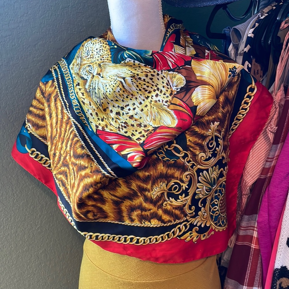 Large Cheetah, floral and animal print scarf